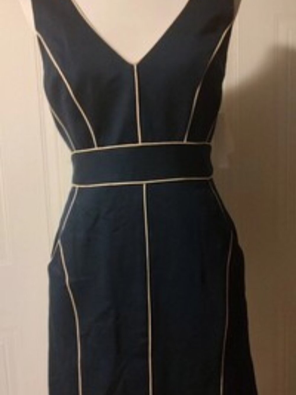 TRINA TURK Navy Gold Piping Sleeveless Career Shift Dress Sz 10 NWT